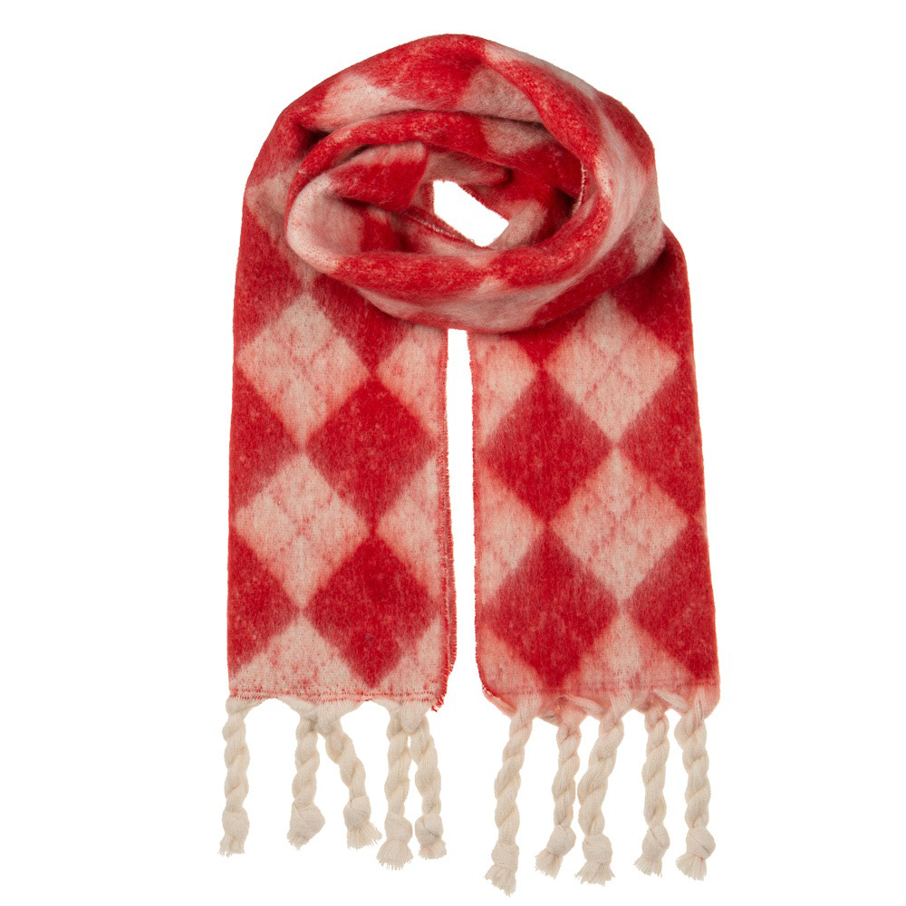 Ladies Cosy Intarsia Patterned Scarf By Alex Max SP2107 - Red