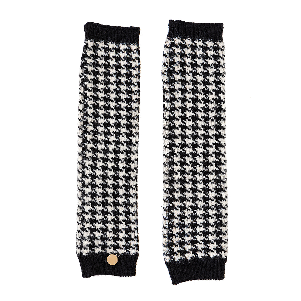 Ladies Houndstooth Check Longer Length Wrist Warmers By Alex Max
