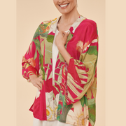 Ladies Kimono Jacket Delicate Tropical Dark Rose By Powder Design PKJ41 SS24