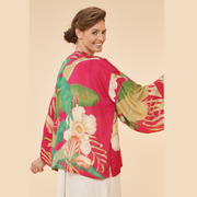 Ladies Kimono Jacket Delicate Tropical Dark Rose By Powder Design PKJ41 SS24