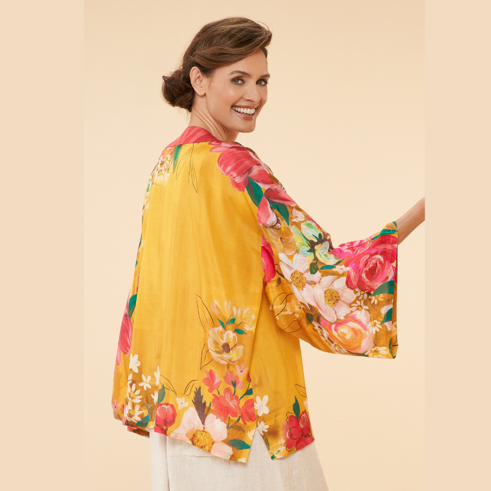 Ladies Kimono Jacket Impressionist Floral Mustard By Powder Design PKJ39 SS24