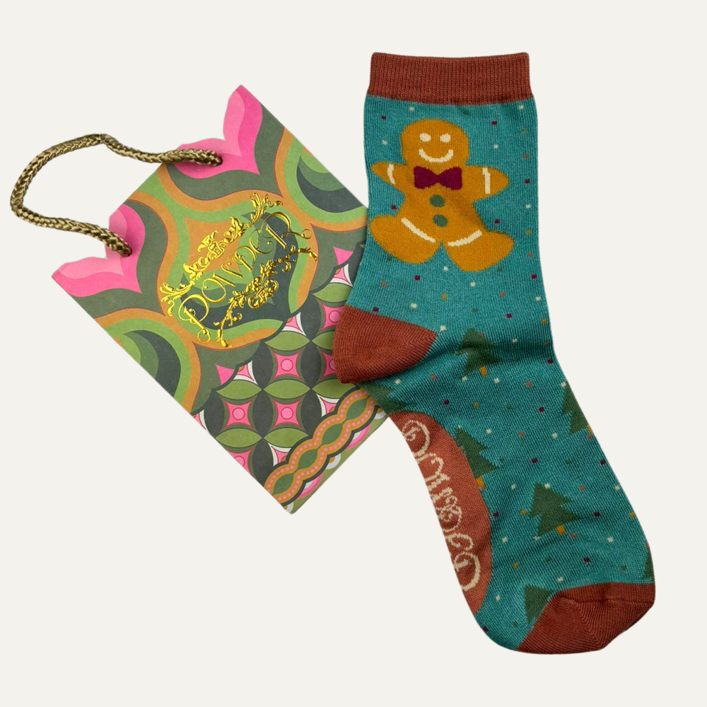 Ladies Bamboo Mix Ankle Sock Gingerbread Man Perfect Gift by Powder Design AW23