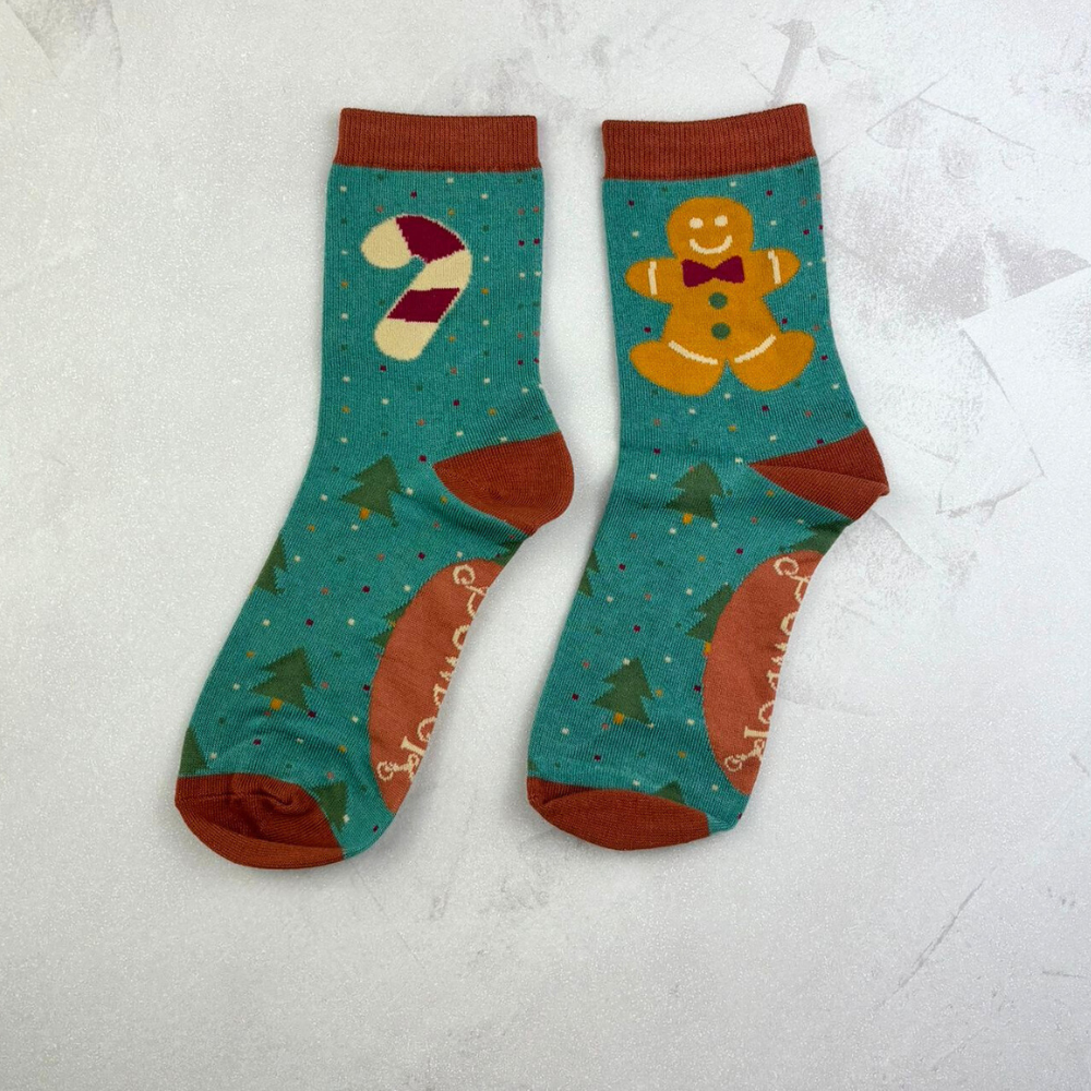 Ladies Bamboo Mix Ankle Sock Gingerbread Man Perfect Gift by Powder Design AW23