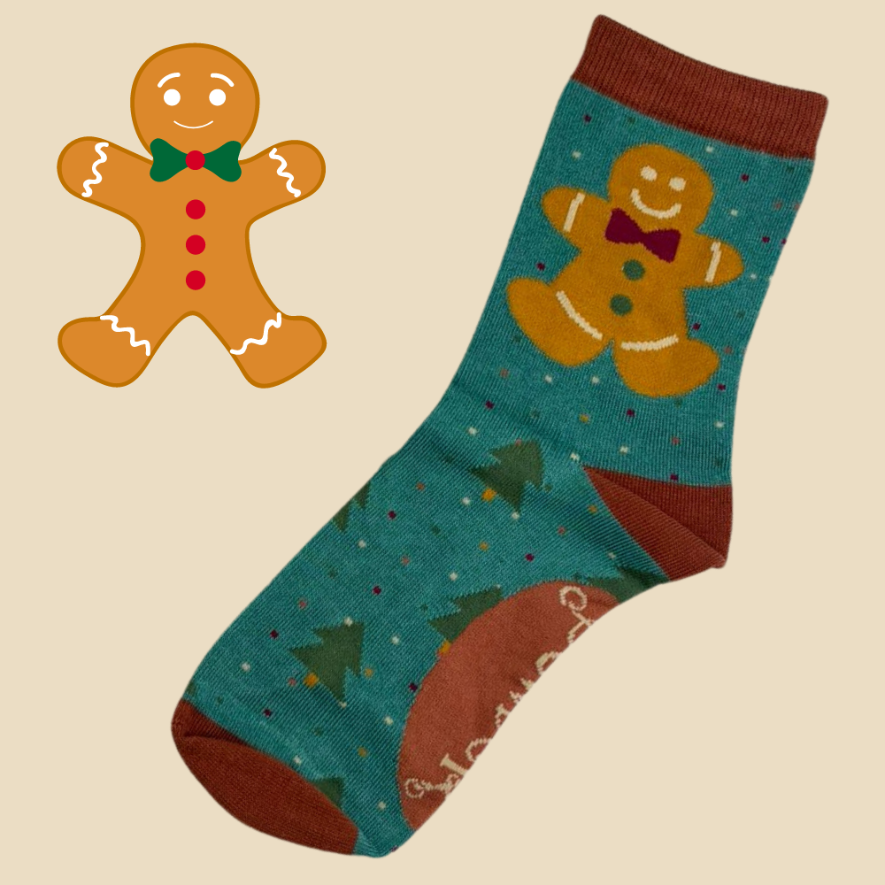 Ladies Bamboo Mix Ankle Sock Gingerbread Man Perfect Gift by Powder Design AW23