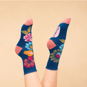 Ladies Bamboo Mix Ankle Sock Vintage Floral Perfect Gift by Powder Design
