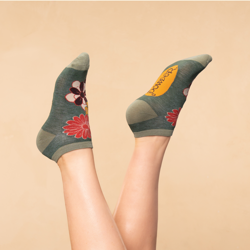Ladies Bamboo Mix Trainer Sock 70s Kaleidoscope Floral Perfect Gift by Powder Design