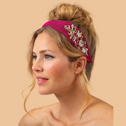 Ladies Embellished Golden Wildflowers Velvet Headbands Perfect Gift by Powder Design - Fuchsia