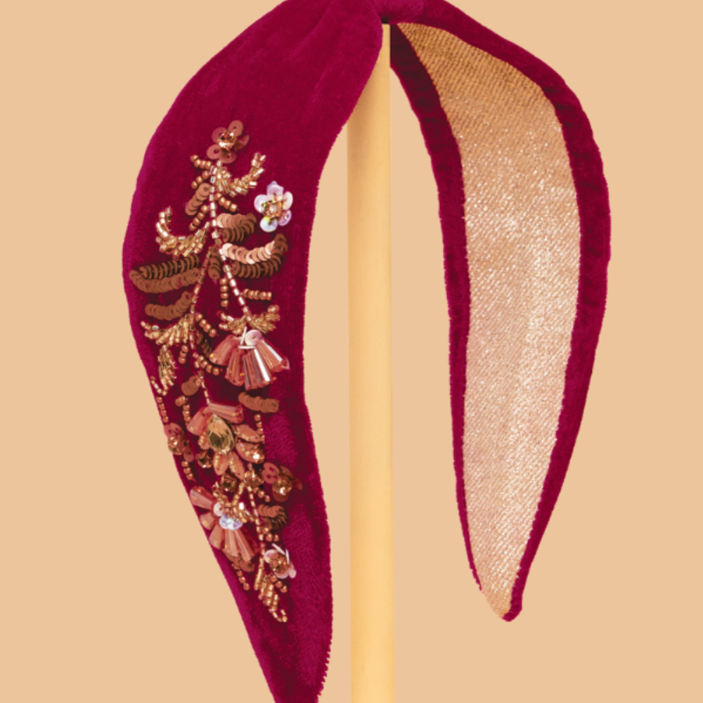 Ladies Embellished Golden Wildflowers Velvet Headband Perfect Gift by Powder Design AW23