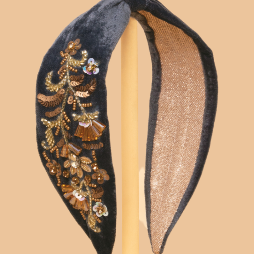Ladies Embellished Golden Wildflowers Velvet Headband Perfect Gift by Powder Design AW23
