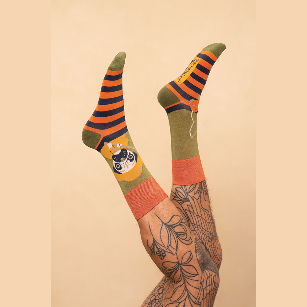 Men's Bamboo Mix Ankle Sock Fisherman Pug Perfect Gift by Powder Design