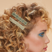 Ladies Jewelled Hair Clip Narrow Bar Green Vines By Powder Design BAR6 SS24