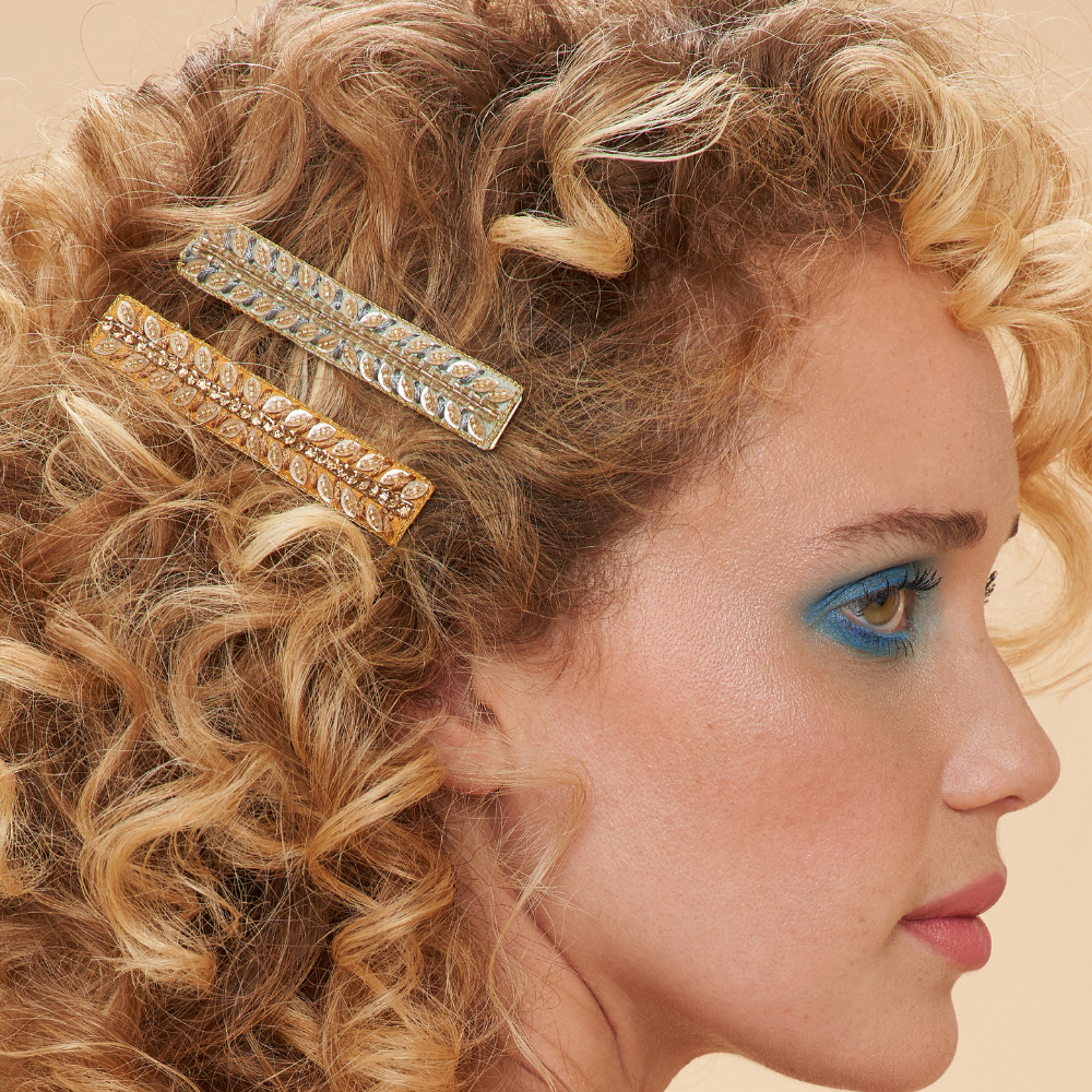 Ladies Jewelled Hair Clip Narrow Bar Pastel Vines By Powder Design BAR9 SS24