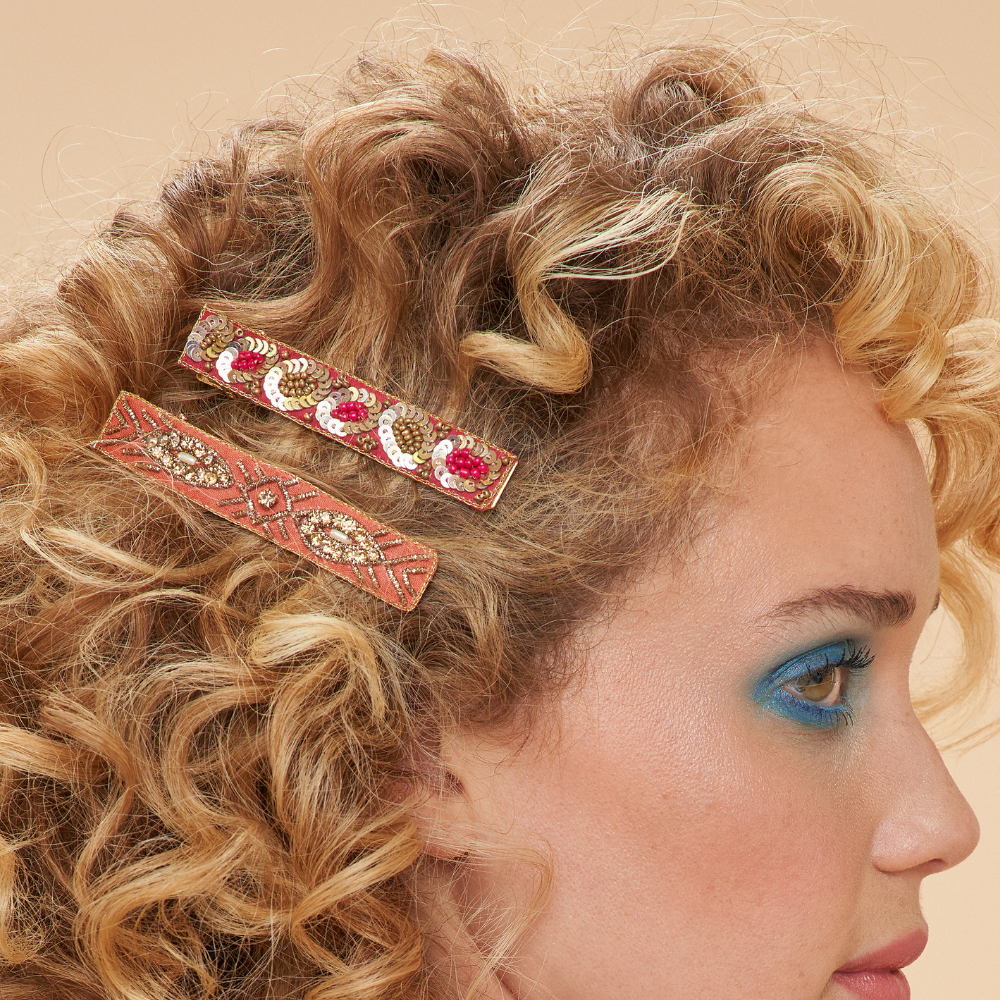 Ladies Jewelled Hair Clip Narrow Bar Rose Deco & Ovals By Powder Design BAR8 SS24