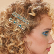 Ladies Jewelled Hair Clip Narrow Bar Teal Ovals & Beads By Powder Design BAR10 SS24