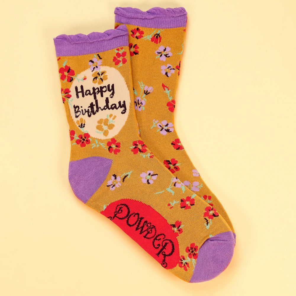 Ladies Bamboo Ankle Socks Happy Birthday Floral Perfect Gift by Powder Design SOC487