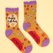 Ladies Bamboo Ankle Socks Happy Birthday Floral Perfect Gift by Powder Design SOC487