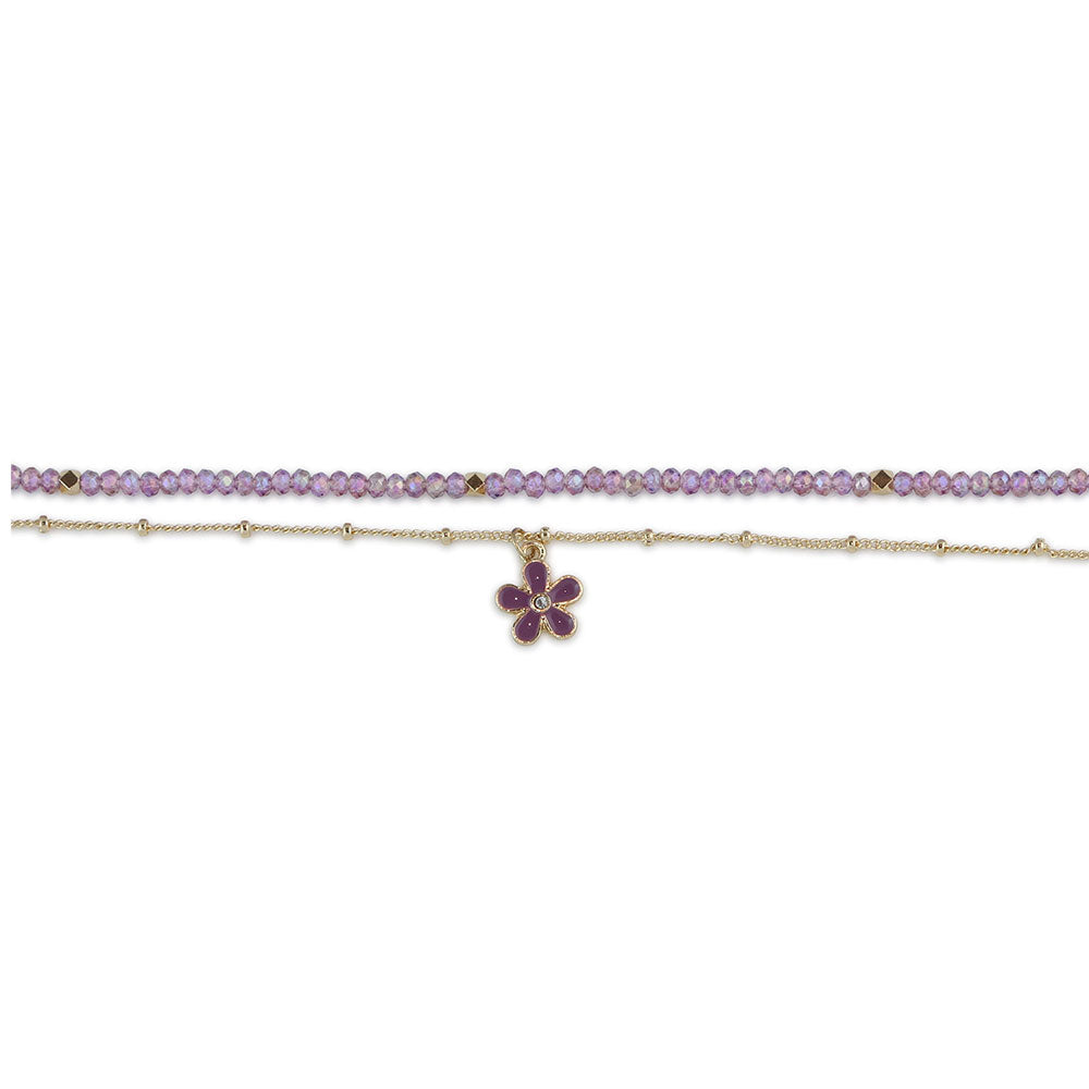 Anklet Beaded Layered with flower Charm CIRCE Jewellery Gift by Big Metal London 2812 in lilac 