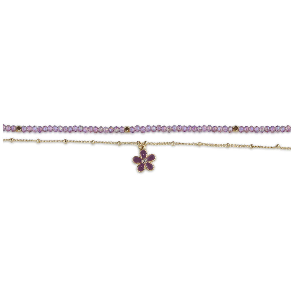 Anklet Beaded Layered with flower Charm CIRCE Jewellery Gift by Big Metal London 2812 in lilac