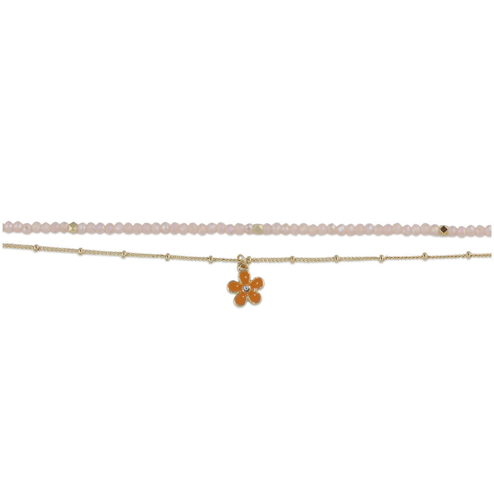 Anklet Beaded Layered with Flower Charm CIRCE Jewellery Gift by Big Metal London 2812 - in Orange