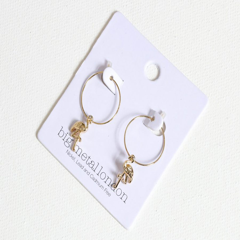 Ladies Earrings Dora Flamingo Tiny Hoops Perfect Jewellery Gift by Big Metal London