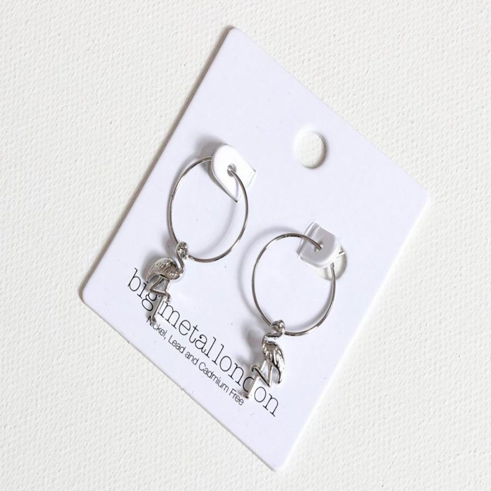 Ladies Earrings Dora Flamingo Tiny Hoops Perfect Jewellery Gift by Big Metal London