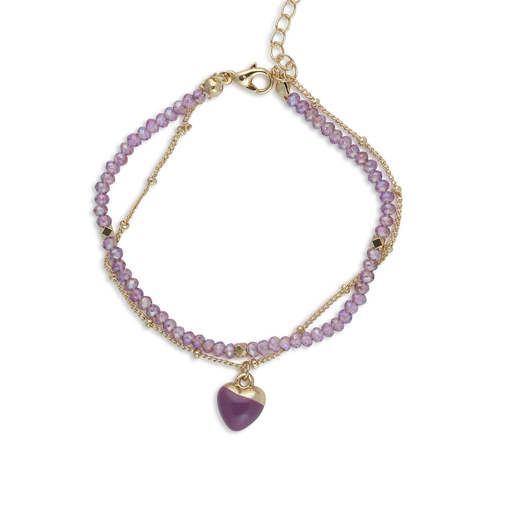 Ladies Bracelet Beaded Layered with Heart Charm CIRCE Jewellery Gift by Big Metal London 2808 in lilac
