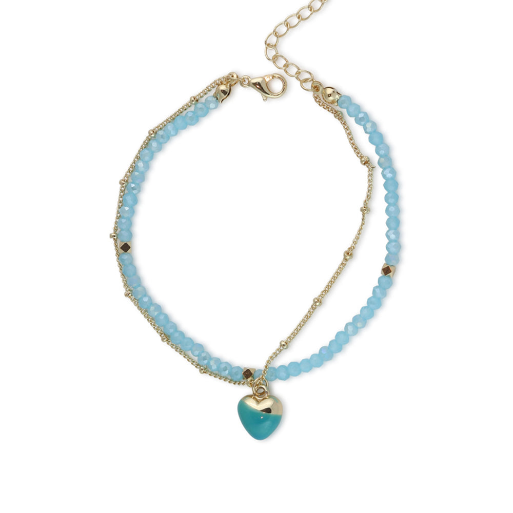 Ladies Bracelet Beaded Layered with Heart Charm CIRCE Jewellery Gift by Big Metal London 2808 in turquoise