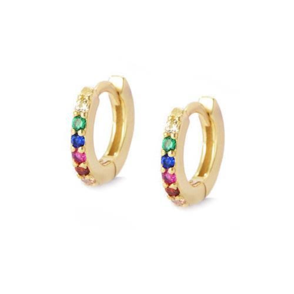 Ladies Huggie Earrings 925 Sterling Silver or Gold Plated 925 Sterling Silver With Multi Colour Cubic Zirconia detail Perfect Jewellery Gift White Leaf