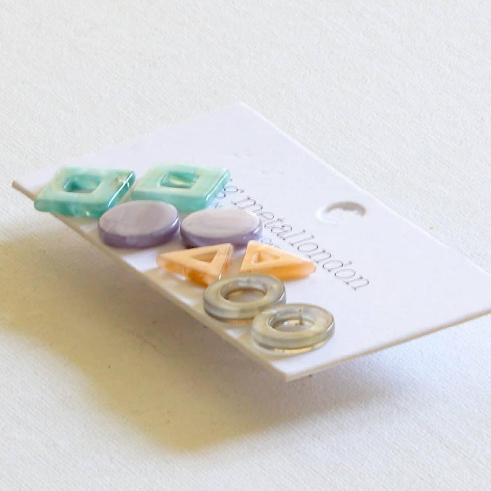 Ladies Pierced Geometrical Resin Earrings CORIN Pack of 4 Jewellery Gift by Big Metal London