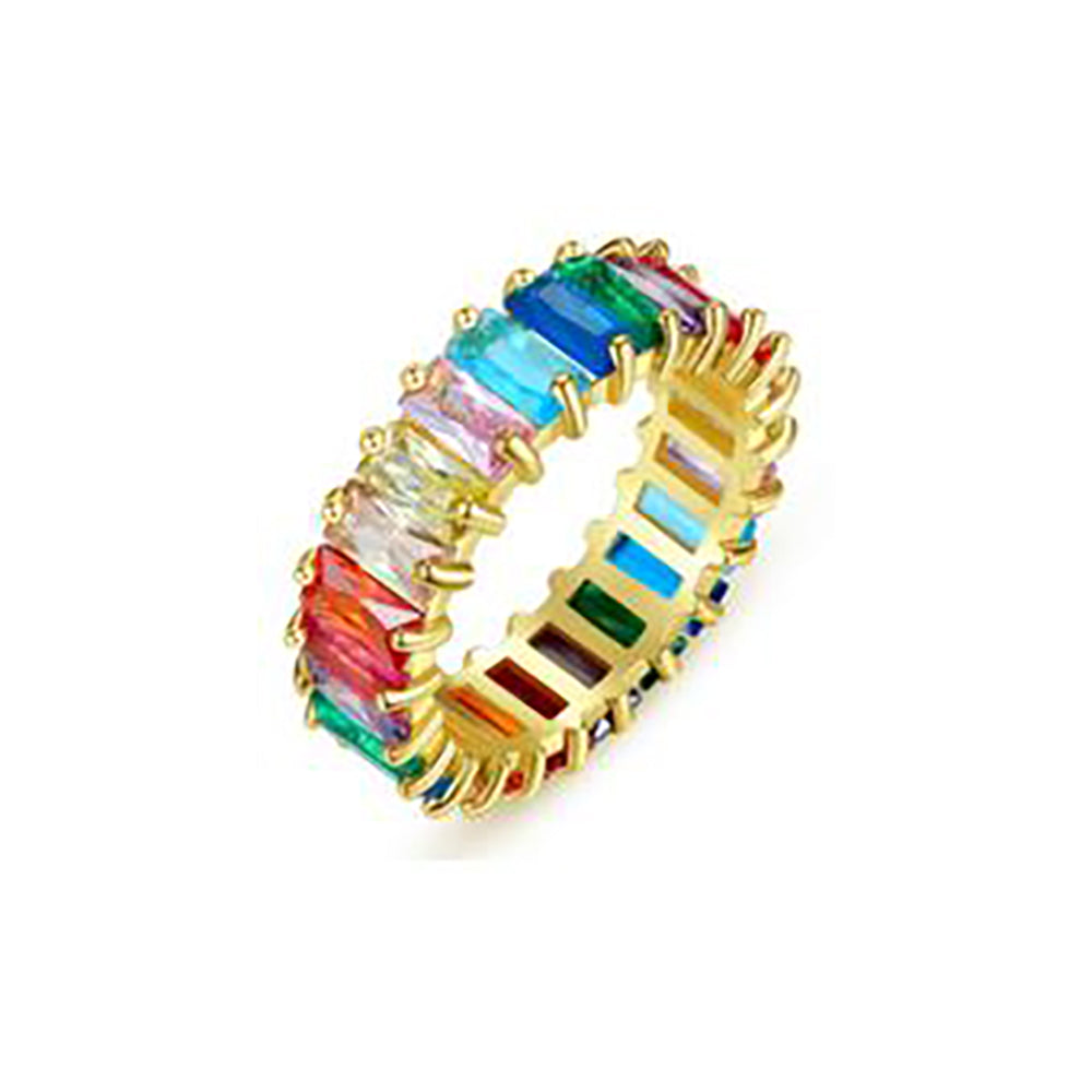 Ladies Dress Ring Rectangular Stone Multicolour Cubic Zirconia In Gold Perfect Gift By Last True Angel LRM17G