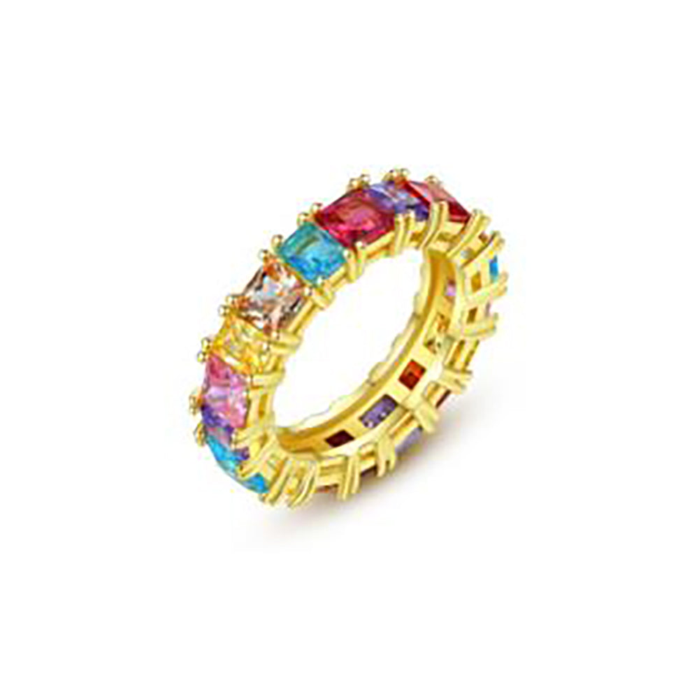 Ladies Dress Ring Square Stone Multicolour Cubic Zirconia In Gold Perfect Gift By Last True Angel LRM18G