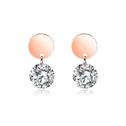 Ladies Drop Pierced  Earrings Disc and Crystal Rose Gold Perfect Jewellery Gift by White Leaf EAV15R