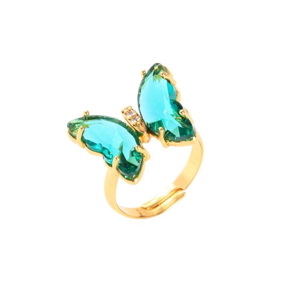 Ladies Gold and Crystal Ring Green Gem Butterfly Jewellery Gift by Last True Angel LR627G