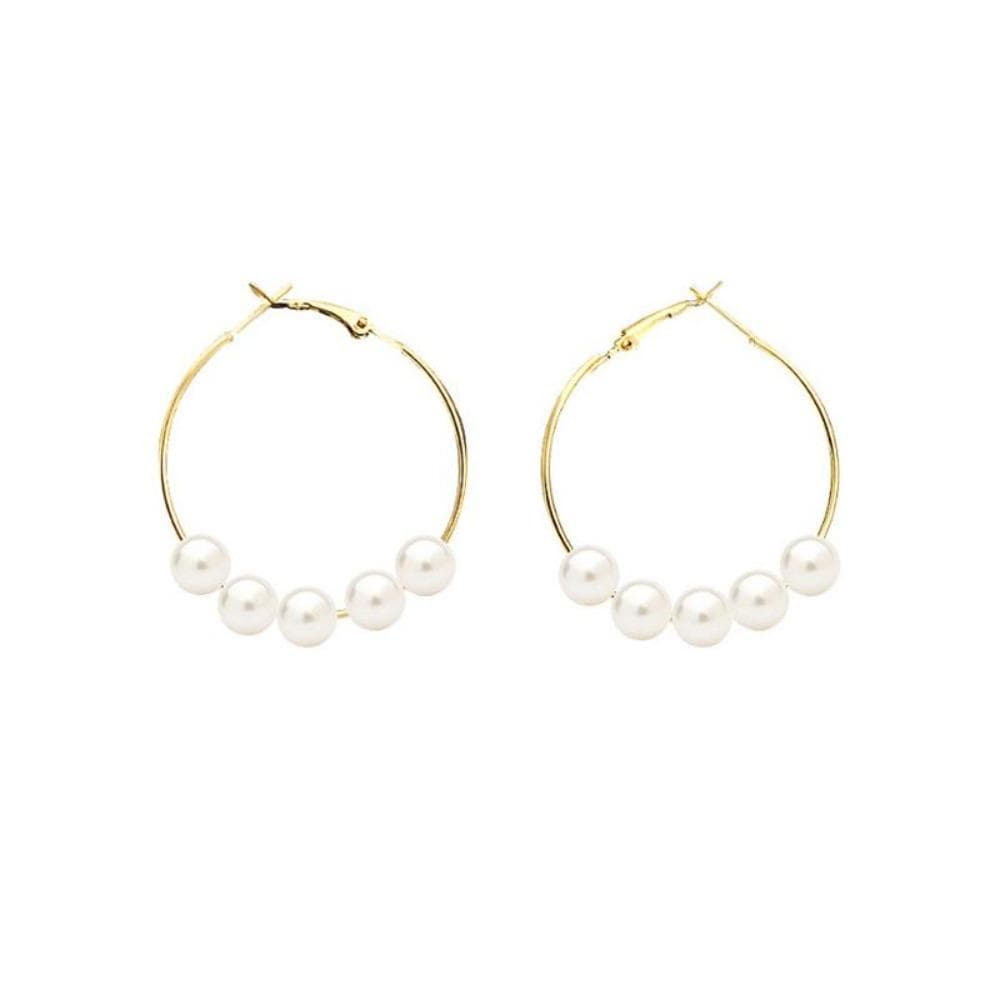 Ladies Hoop Earrings 5 Pearls In Gold Perfect Jewellery Gift by Last True Angel LEM38G