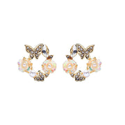 Ladies Earrings Butterfly, Flower & Pearl Circle earring in gold Perfect Gift By Last True Angel LE047G