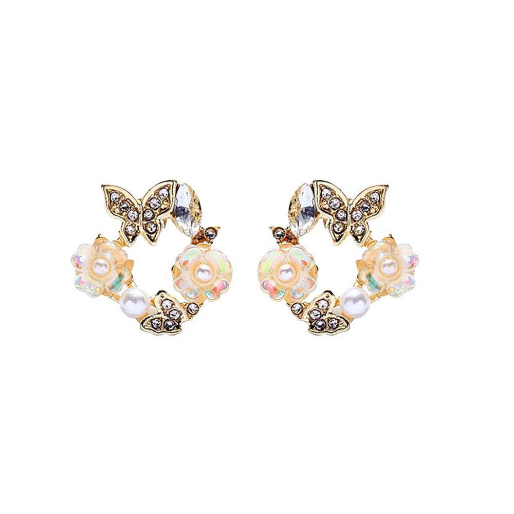Ladies Earrings Butterfly, Flower & Pearl Circle earring in gold Perfect Gift By Last True Angel LE047G