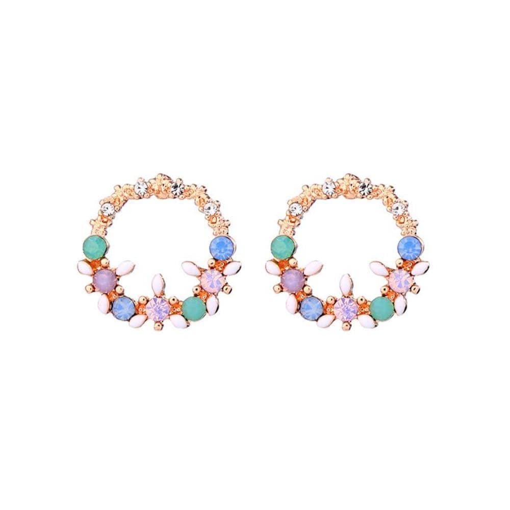 Ladies Pierced Earrings Crystal & Gem Flower Circle Rose Gold Jewellery Gift by Last True Angel LE019R