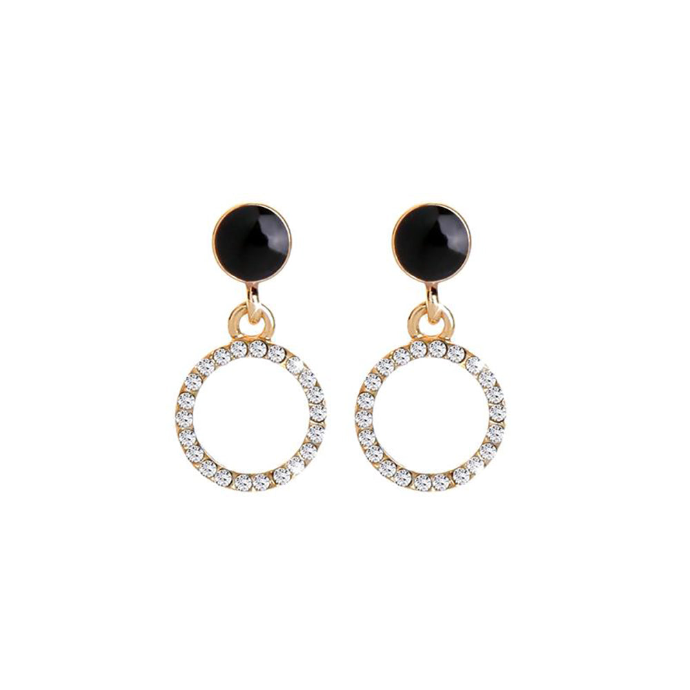 Ladies Earrings Enamel circle & crystal disc earring in black Jewellery Gift By Last True Angel LE588B