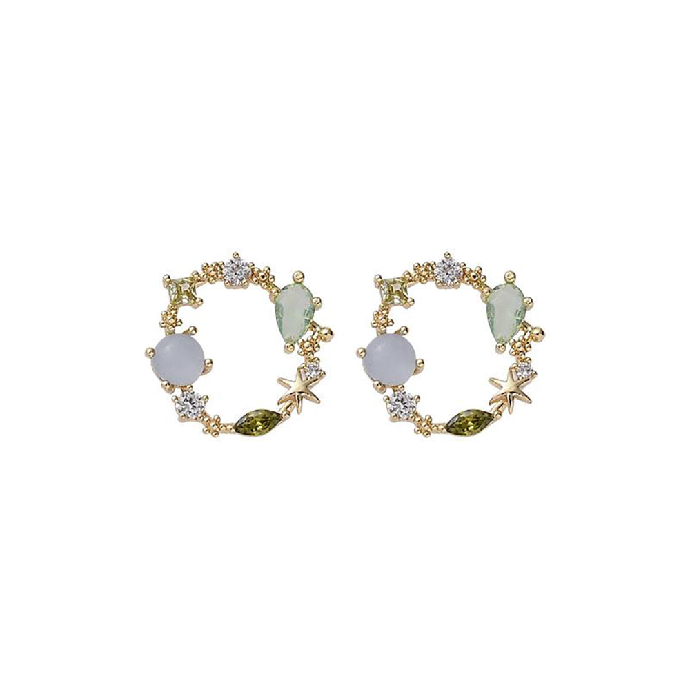 Ladies Earrings Multi gem circle earring with white, blue & green Jewellery Gift By Last True Angel LEO21G