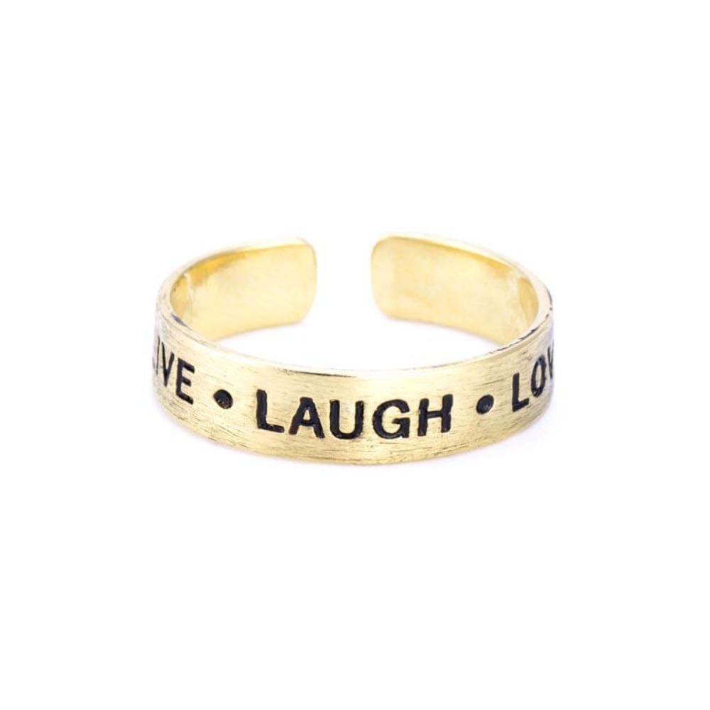 Ladies Ring Engraved Band 'Live Laugh Love' Gold Jewellery Gift by Last True Angel RNL13G