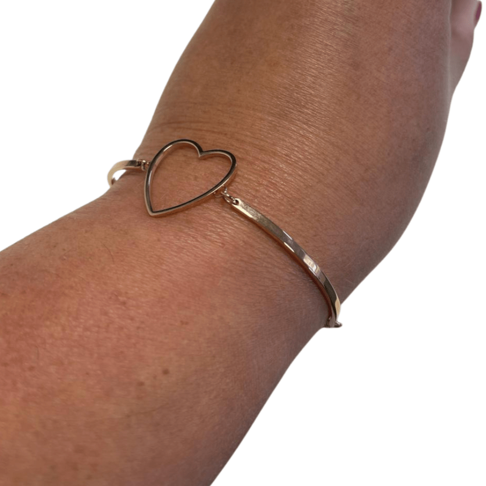 Ladies Rose Gold Bracelet with Open Heart Silhouette Detail Perfect Jewellery Gift by White Leaf Jewellery