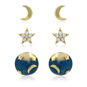 Ladies Stud Earrings Enamel - Pack of 3 Star & Moon - Jewellery Gift - Last True Angel