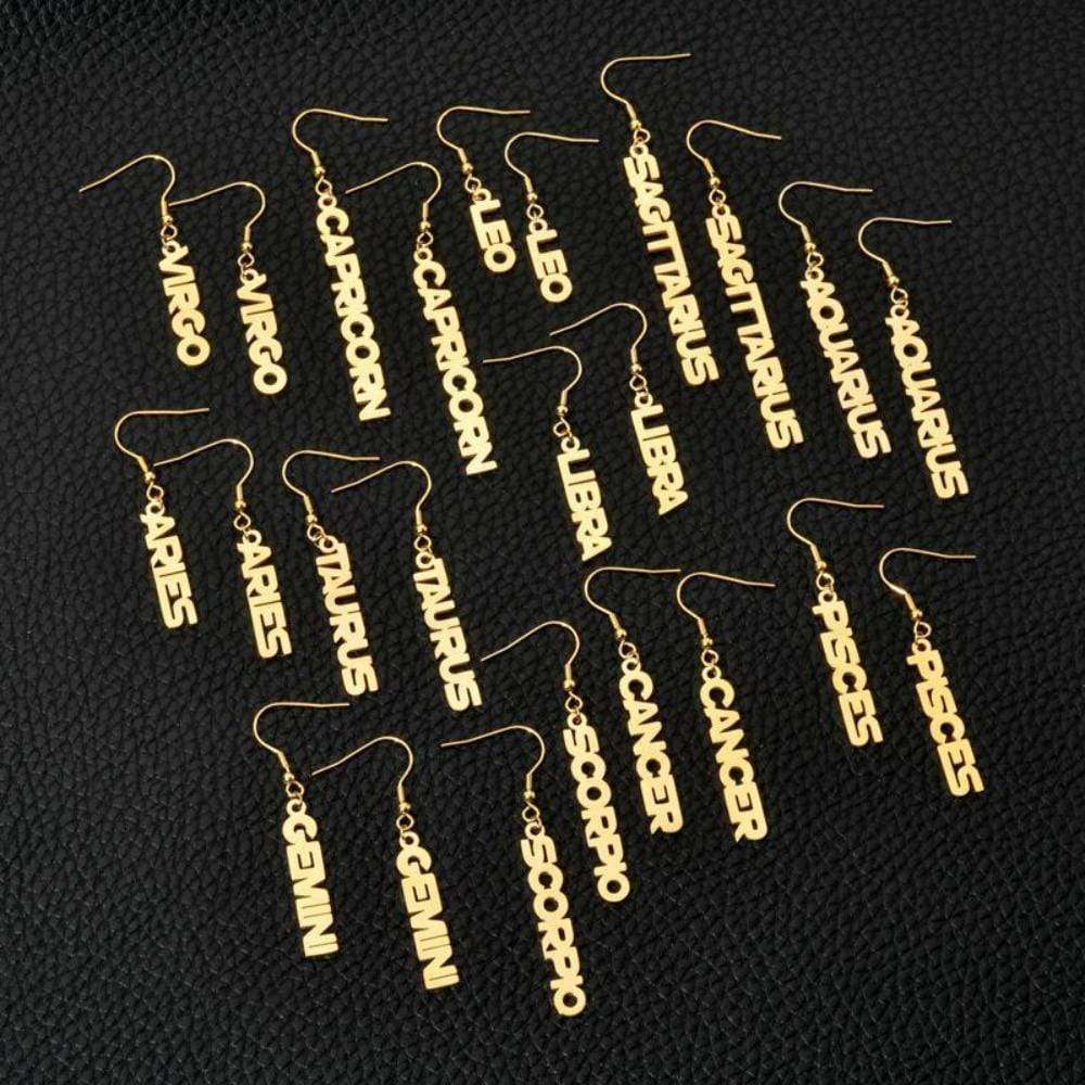 Ladies Zodiac Sign Gold Plated Pierced Earrings - Jewellery Gift - Last True Angel