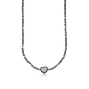 Ladies beaded necklace with heart charm ELSA by Big Metal London 2818 in grey