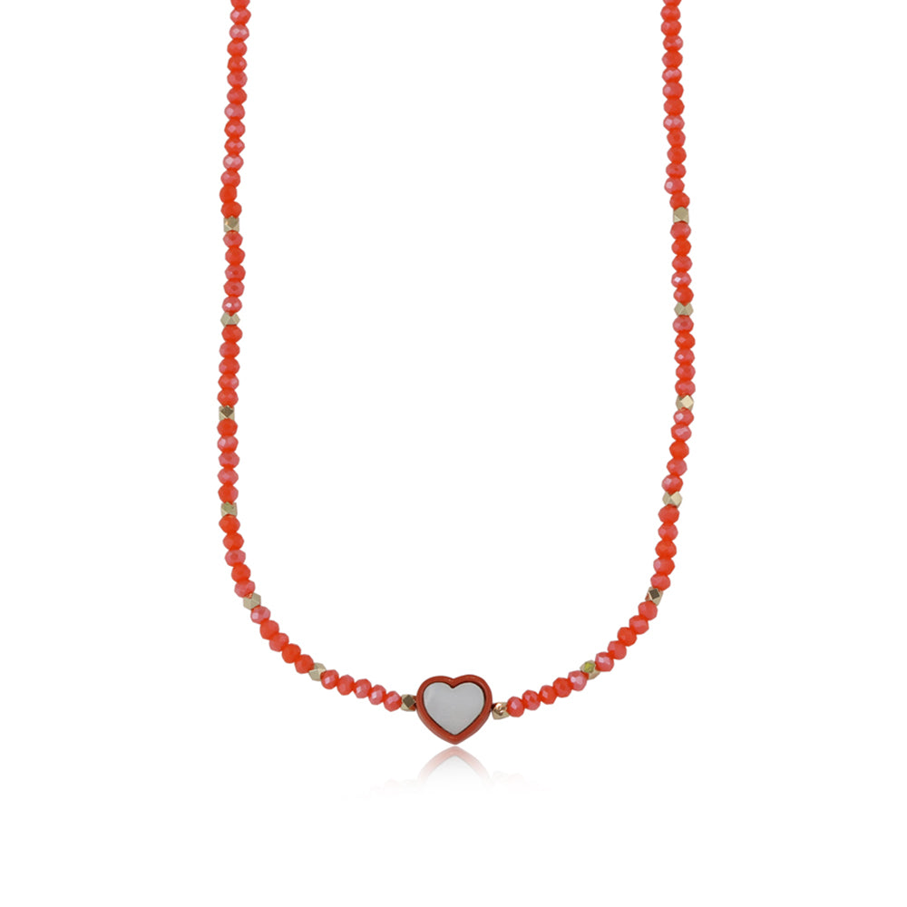 Ladies beaded necklace with heart charm ELSA by Big Metal London 2818