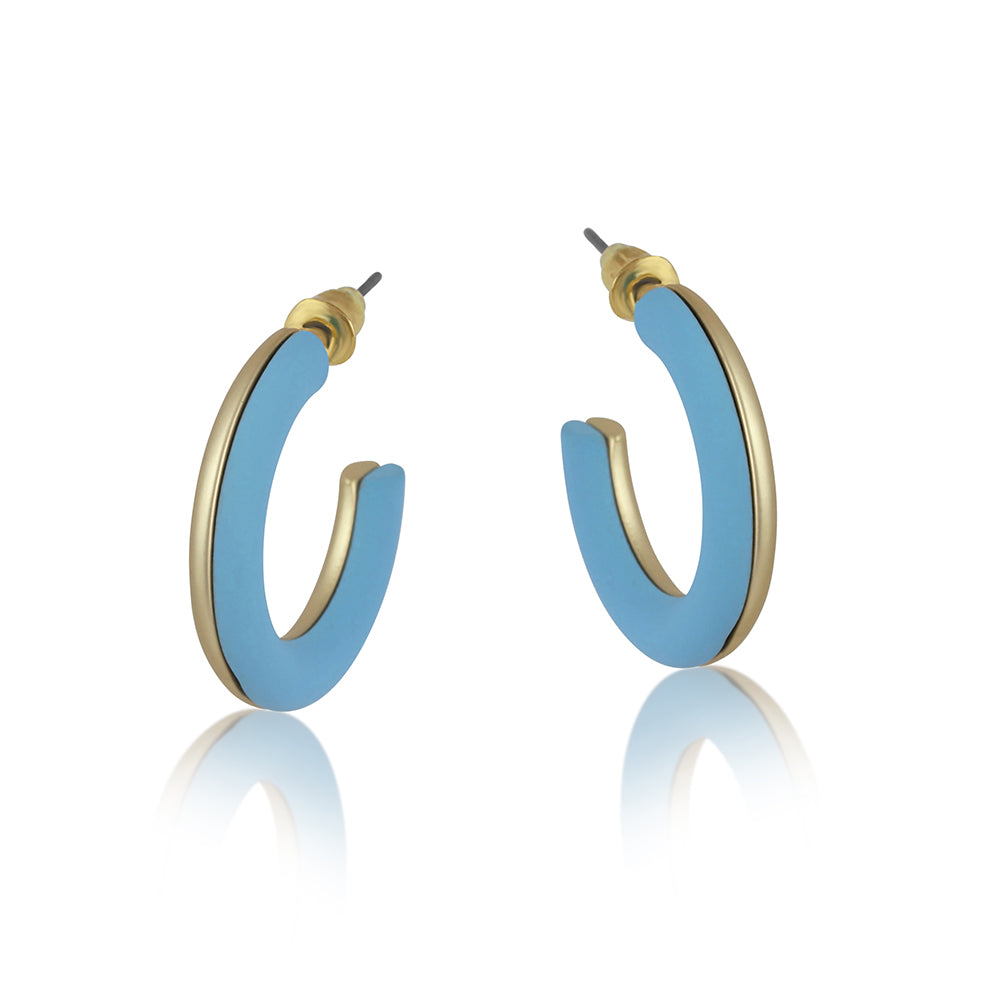Pierced Earrings Two Tone Small Resin Hoops ELECTRA by Big Metal London 2587-blue