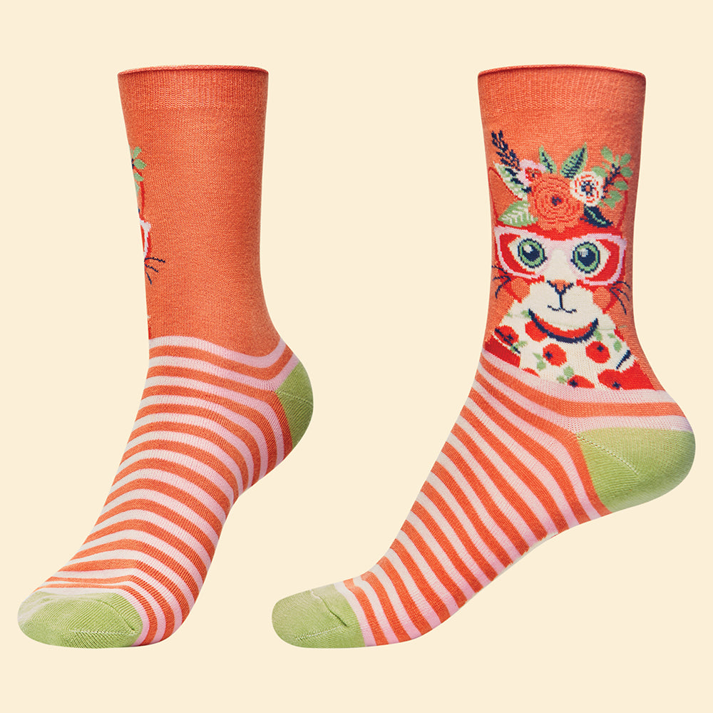 Ladies Bamboo Cottagecore Cat Ankle Sock Perfect Gift By Powder SOC581