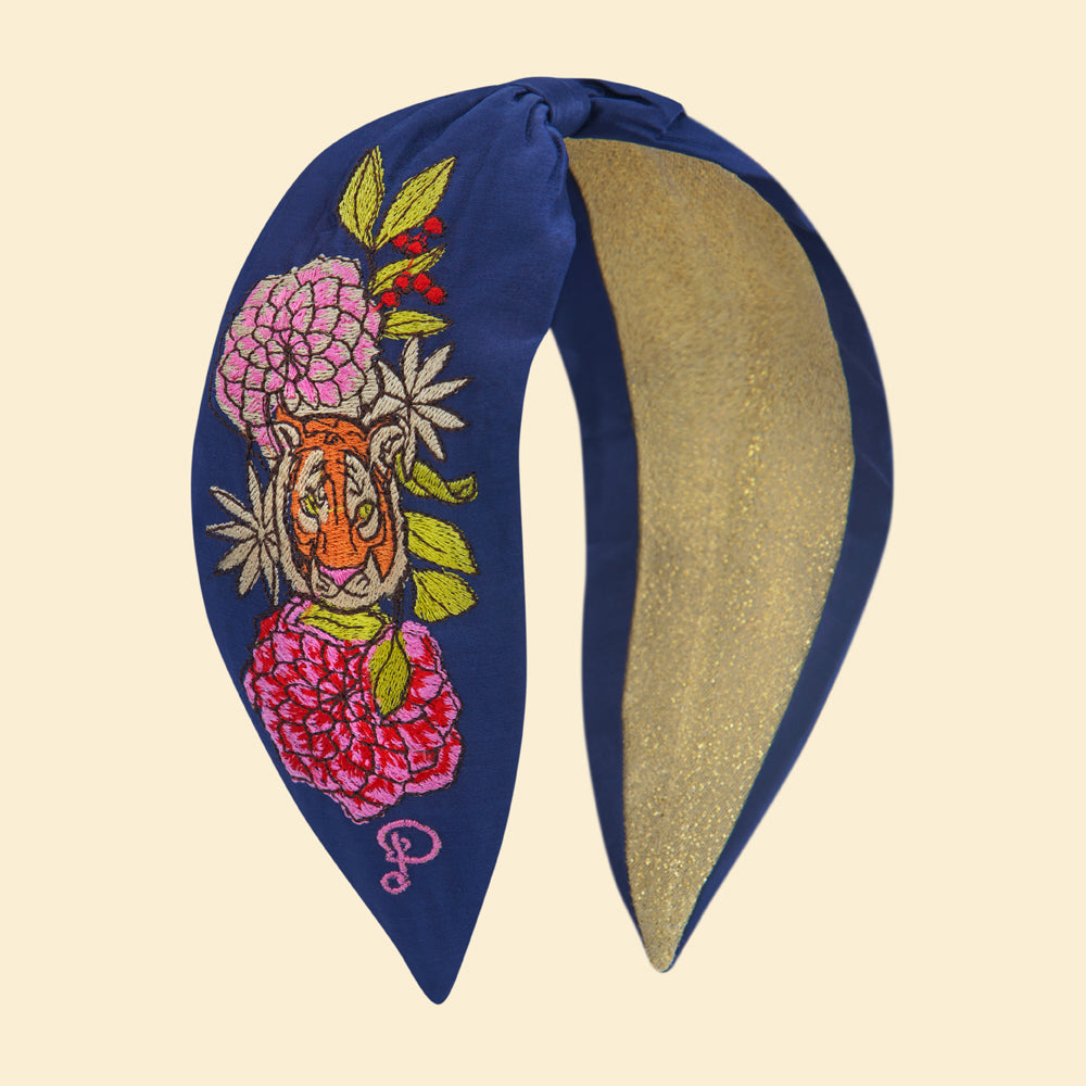 Ladies Satin Embroidered Headbands Perfect Gift by Powder Design SS23 - Indigo