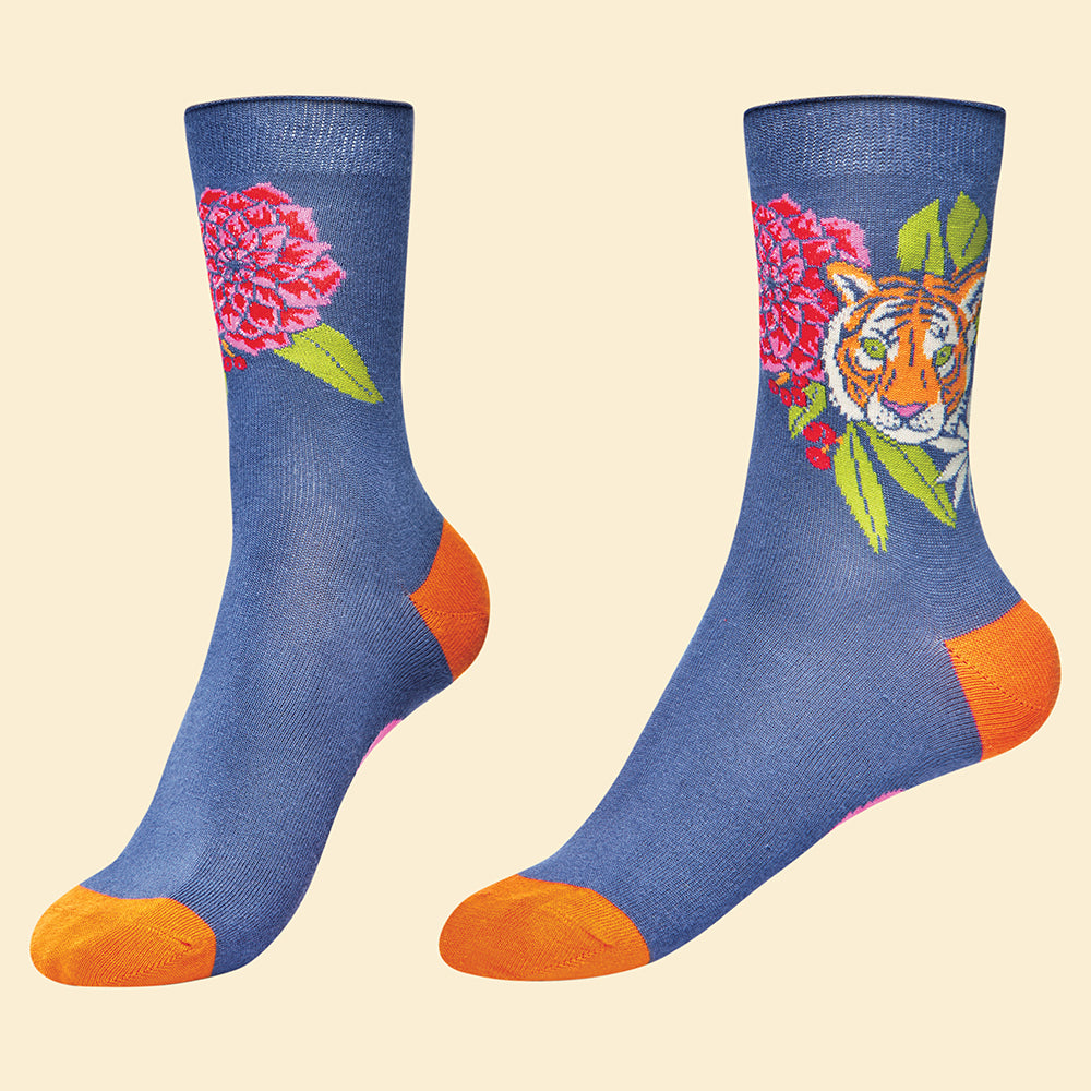 Ladies Bamboo Floral Tiger Ankle Sock Perfect Gift By Powder SOC589