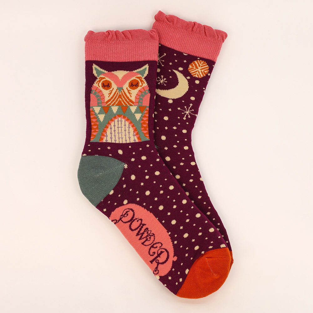 Ladies Bamboo Ankle Socks Owl By Moonlight Perfect Gift by Powder Design